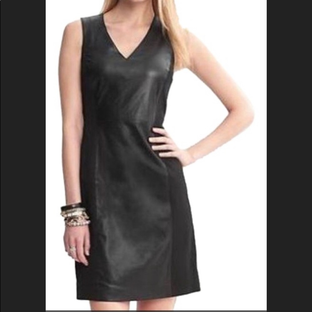 Banana Republic Black Sleeveless Leather Stretch Fitted Mini Dress Size 0